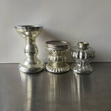 Set of 3 vintage mercury glass candleholders