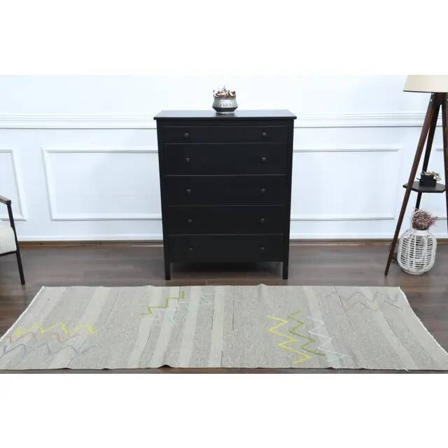 1970s Vintage Turkish Oushak Handmade Wool Cotton Gray Runner Rug 90x341