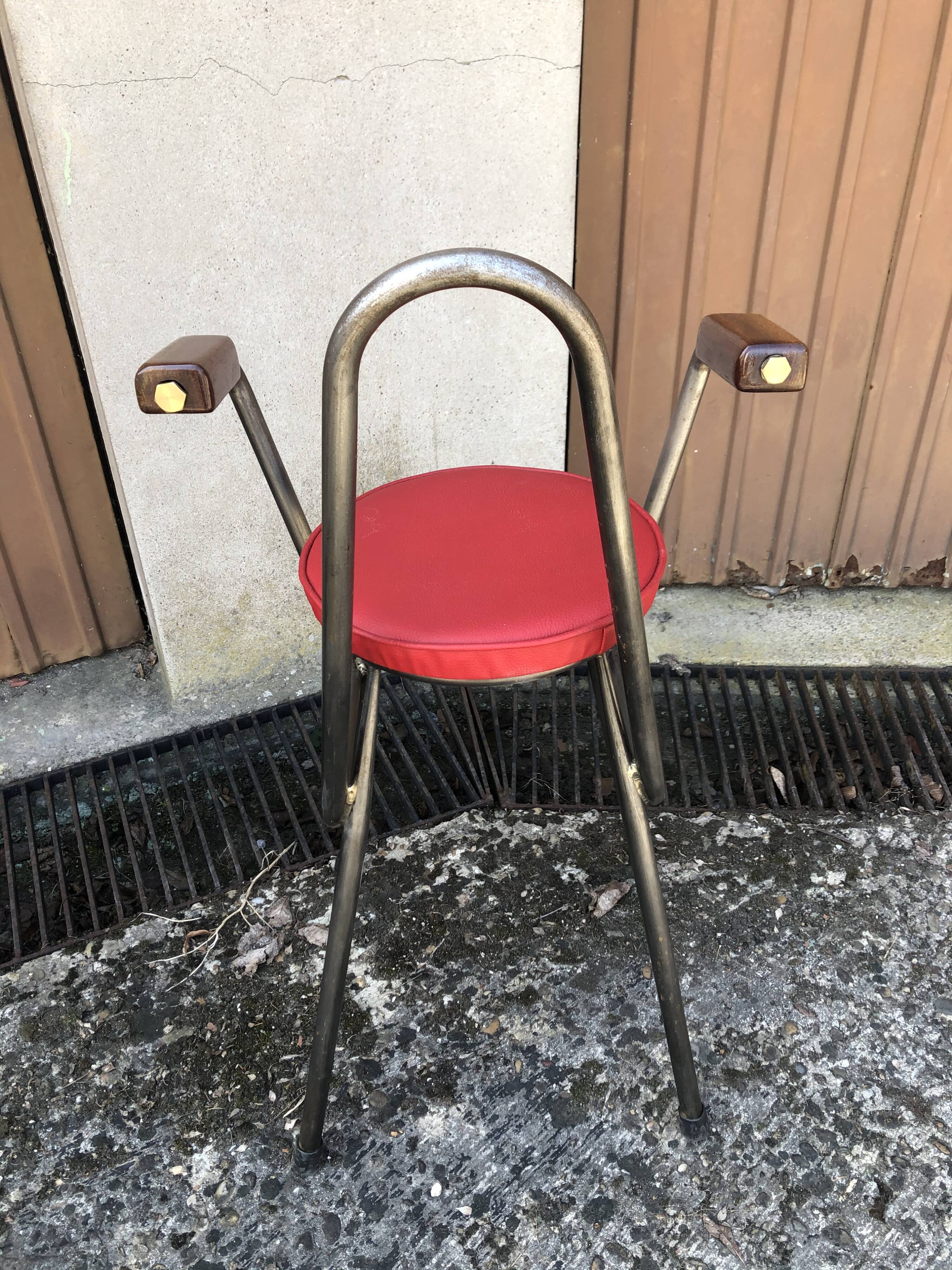 Chaise de bar en métal et skaï industriel années 70