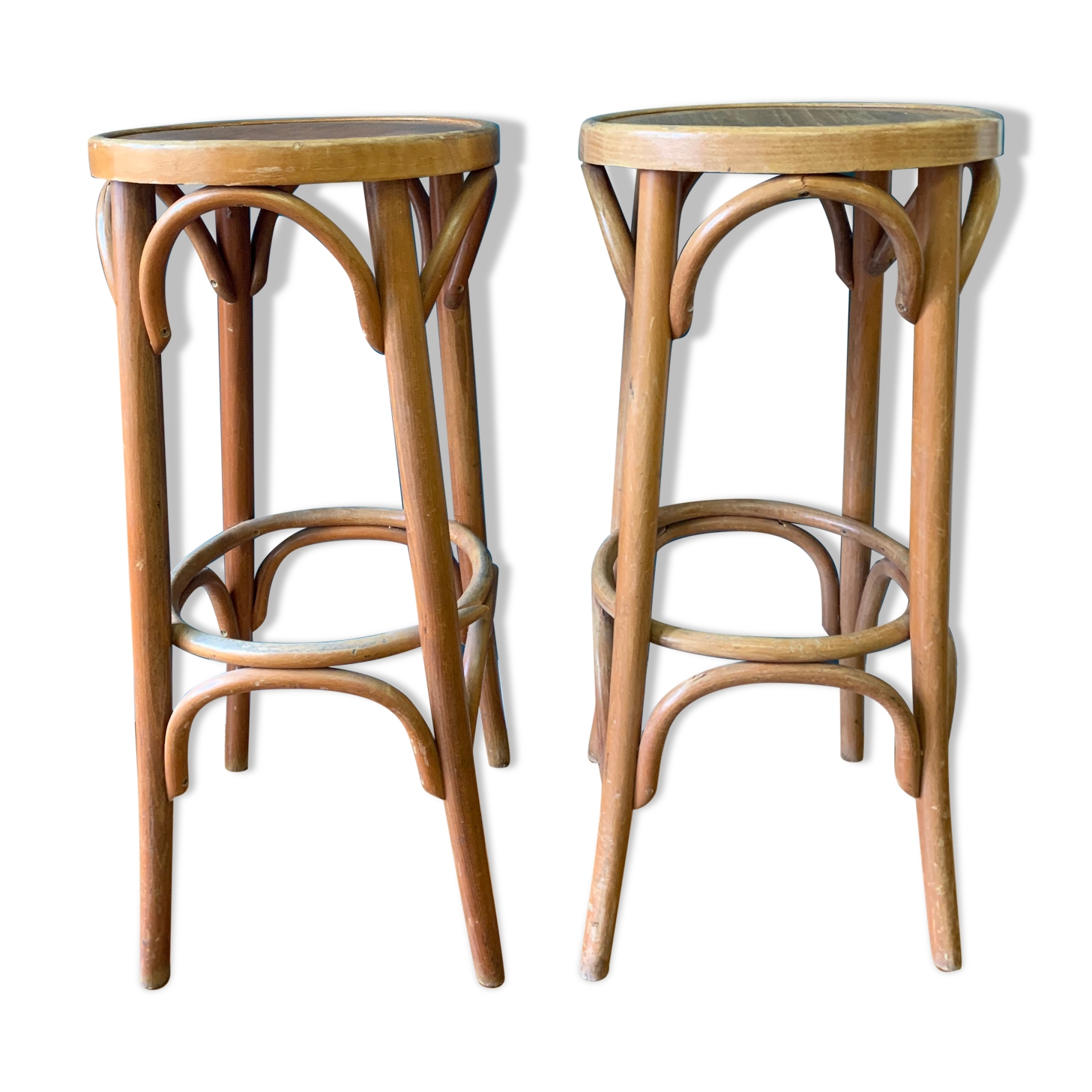 Pair of curved wooden bar stools