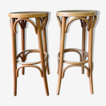 Pair of curved wooden bar stools