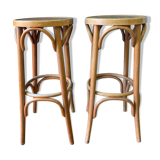 Pair of curved wooden bar stools