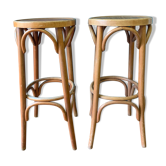 Paire de tabourets de bar en bois courbé