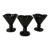 Set of 3 vintage black ice cream cups