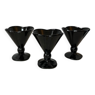 Lot of 3 vintage black ice cream cups