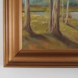 Painting „Two Birch by the Pond”, Scandinavian design, 1970s