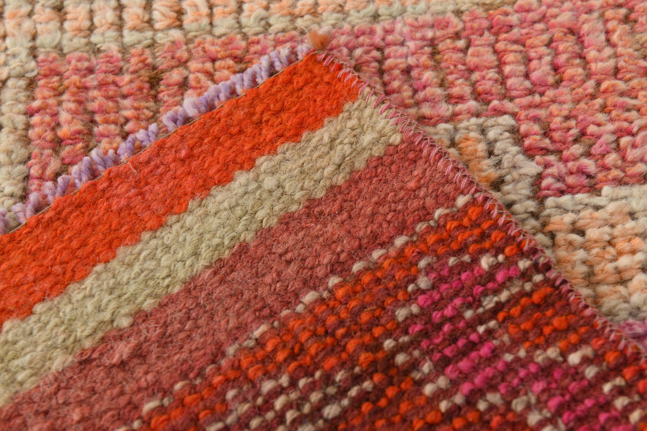 Pink & Orange Vintage Turkish Runner Rug, 103x326Cm