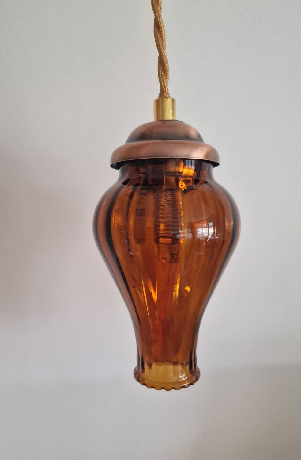 Duo of brown smoked glass portable lamps