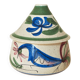 Covered pot in Pignot earthenware, rooster decoration.
