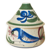 Covered pot in Pignot earthenware, rooster decoration.