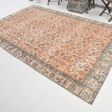7x10 Soft Pastel Orange Handmade Floral Turkish Vintage Rug