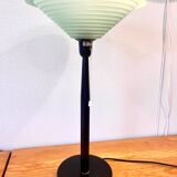 Postmodern lamp from the 80s – green opaline glass and black base, edition
