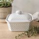 Small white porcelain terrine Geneviève Lethu – graphic relief