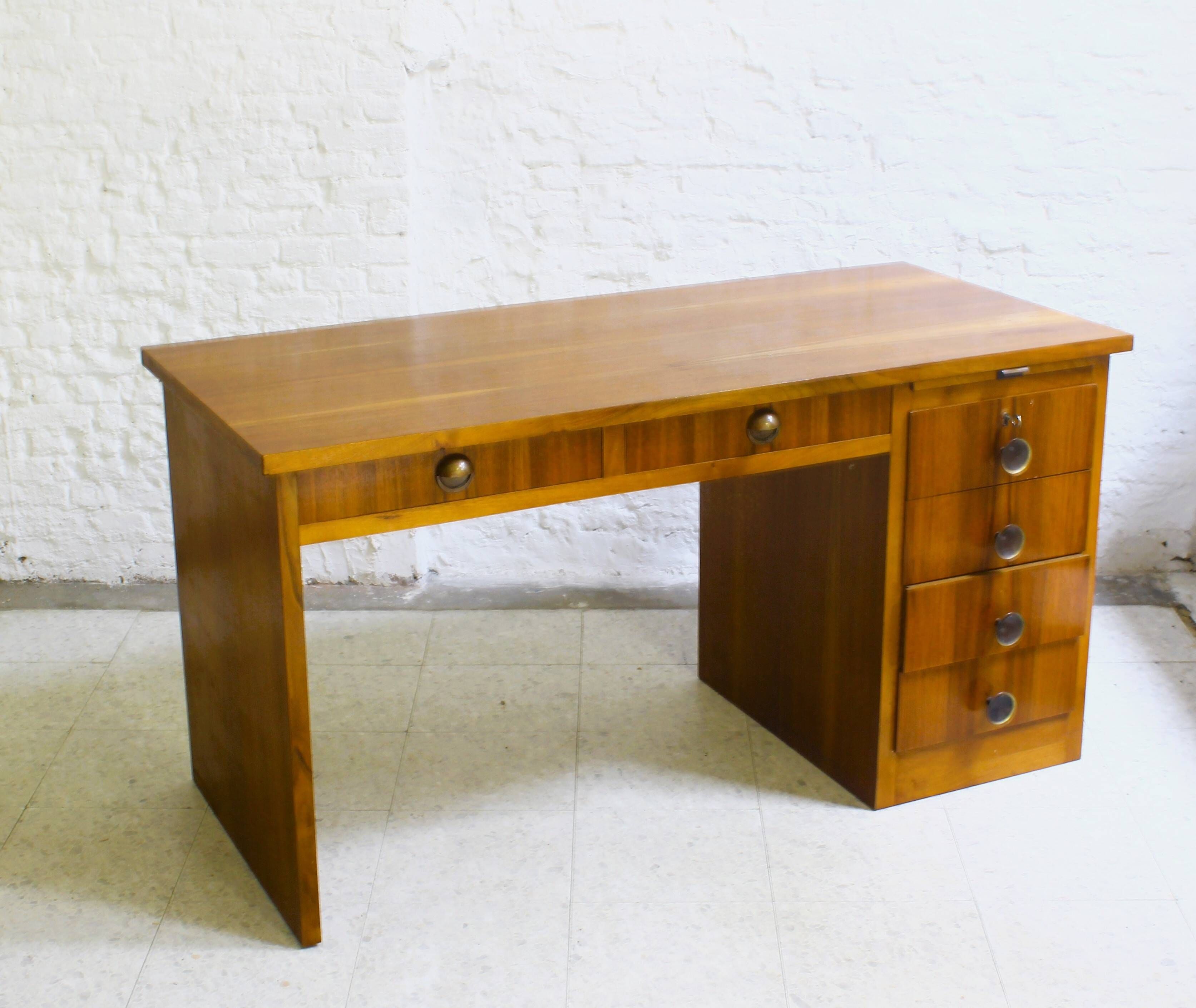 Small cubist Art Deco desk in walnut veneer, Belgium, 1930.