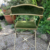 Set of 4 vintage folding armchairs in green velvet