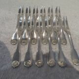 12 silver plated cake forks, Christofle Vendome, 2 prongs