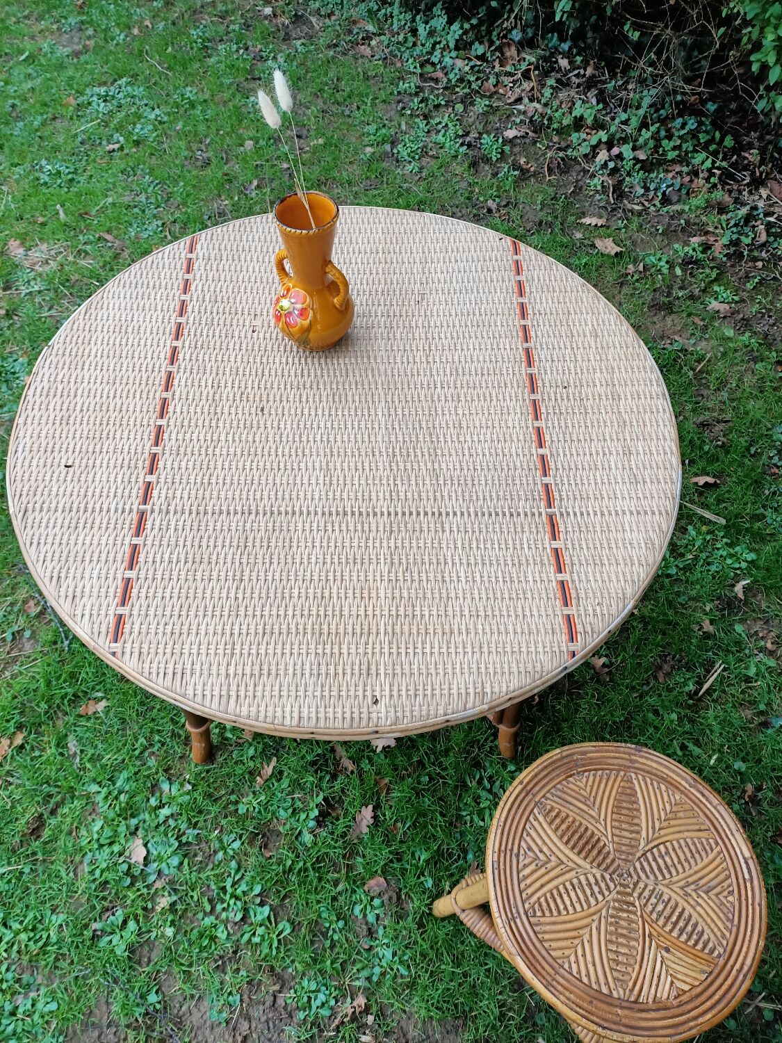 Wooden and rattan dining table