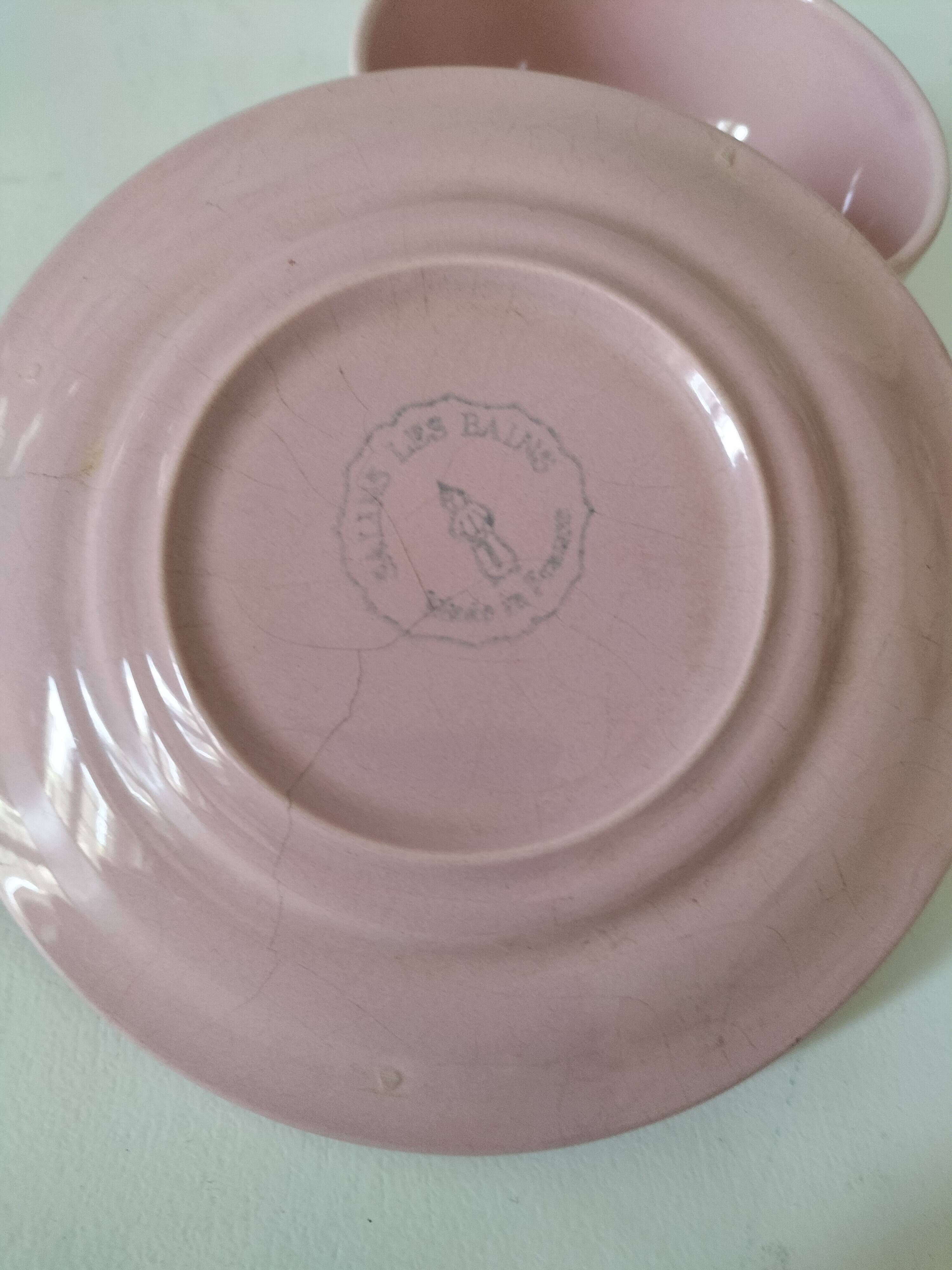 Cup and saucer Salins France in powdered pink earthenware – 1950s-60s