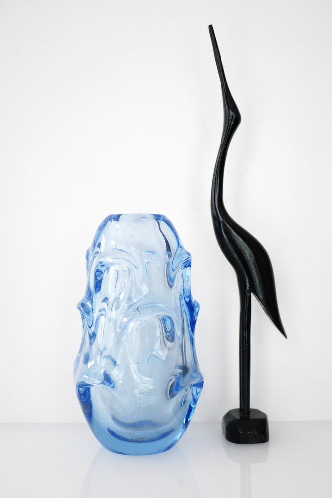 Mid-century modern crystal vase in pale blue by Börne Augustsson for Åseda