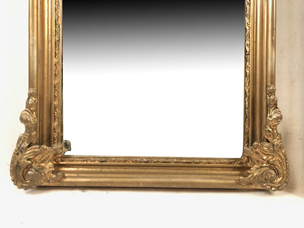 Pair of Louis XV style mirrors, stuccoed and gilded wood, beveled mirrors