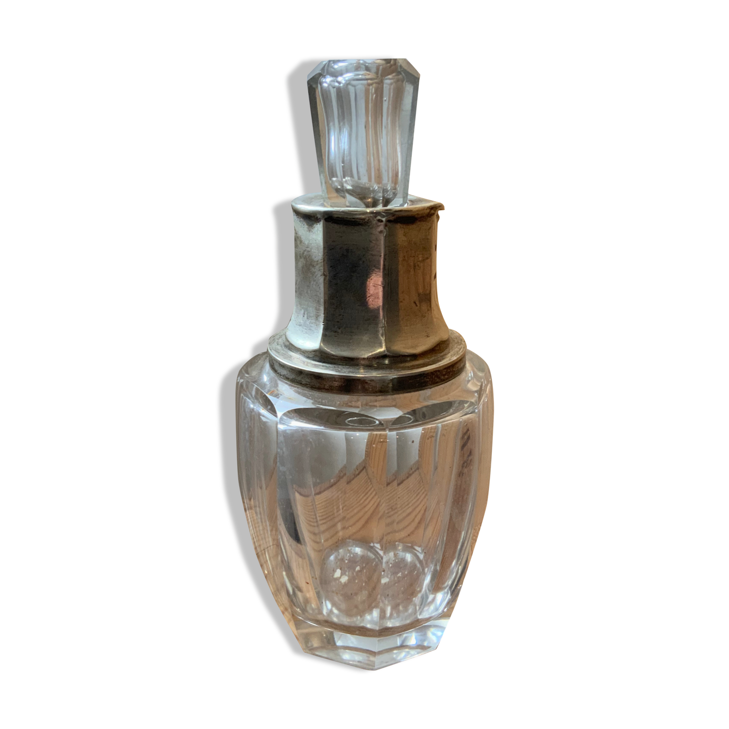 Antique crystal bottle and silver frame diamond punch perfume