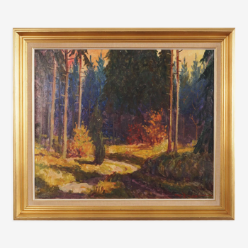 Peinture « La forêt d’automne », design scandinave, années 1960
