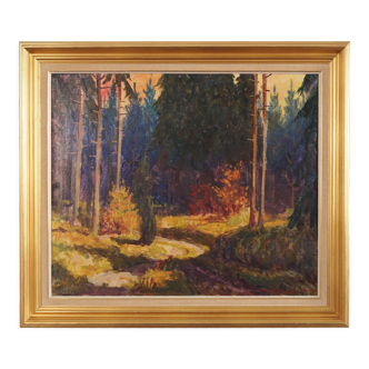 Peinture « La forêt d’automne », design scandinave, années 1960