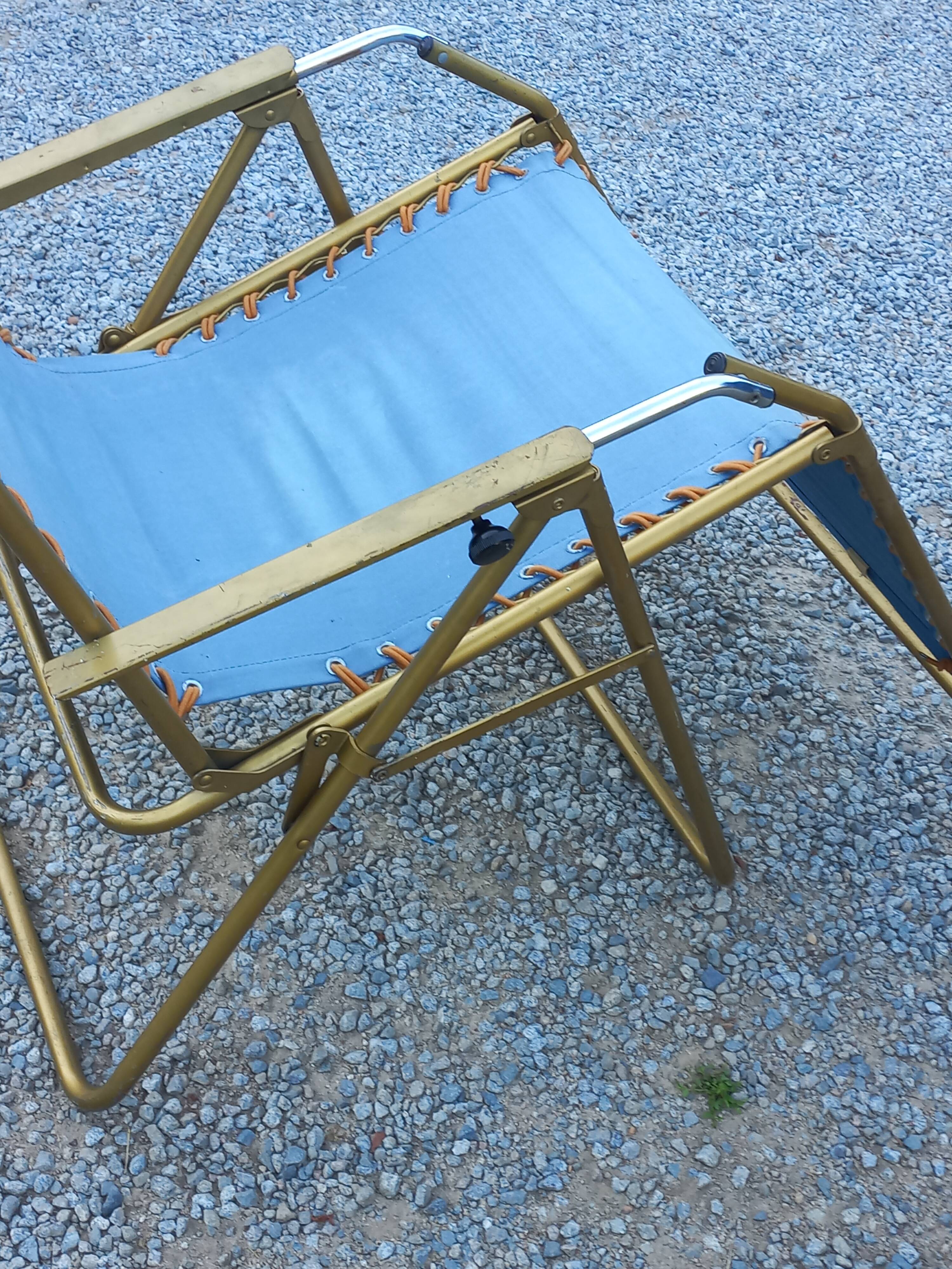 Set of 3 vintage lafuma sun loungers canvas and tubes + table