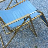 Set of 3 vintage lafuma sun loungers canvas and tubes + table