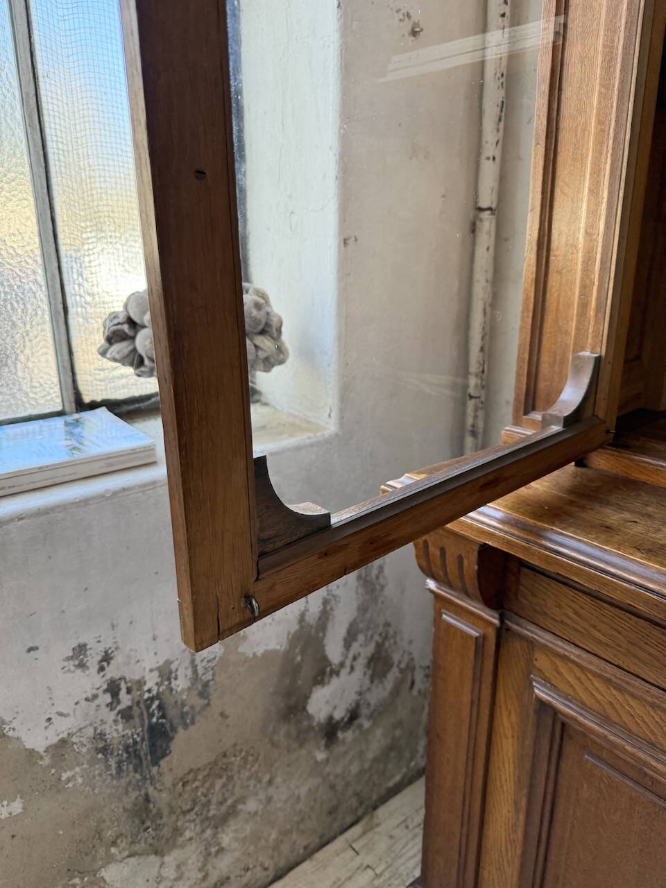 Antique XL Napoleonic oak glass bookcase, 19th century