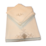 Nappe lin brodée main et 12 serviettes assorties