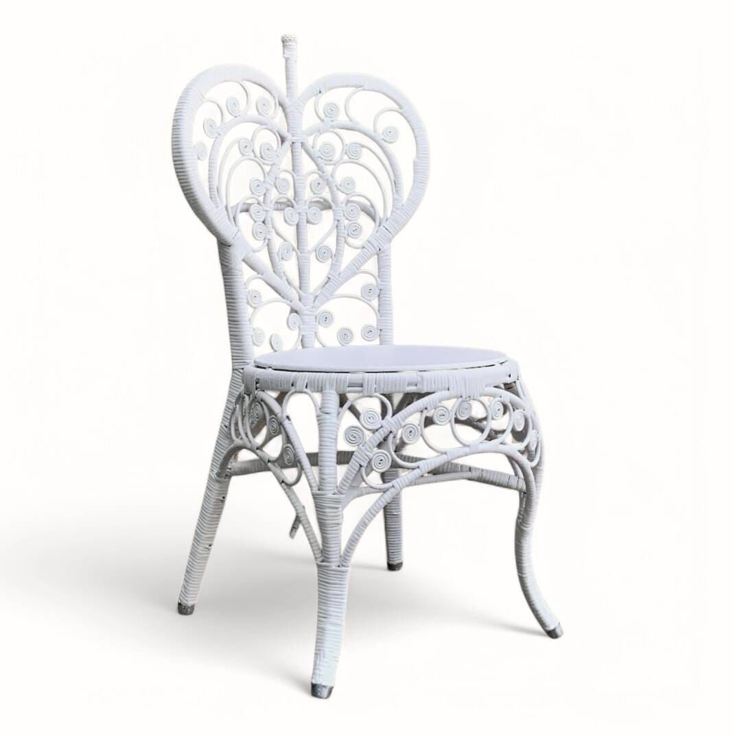 Peacock heart chair, white rattan, 1970s