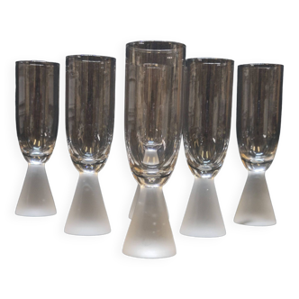 6 flûtes à champagne en verre pied conique satiné givré
