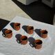 Set of 6 vintage brown glazed ceramic espresso cups with saucers.