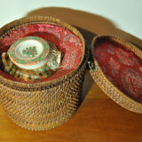 Chinese porcelain teapot Canton China 19th century with wicker basket