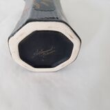 Black octagonal ceramic vase with floral pattern - Signed St Clément - vintage
