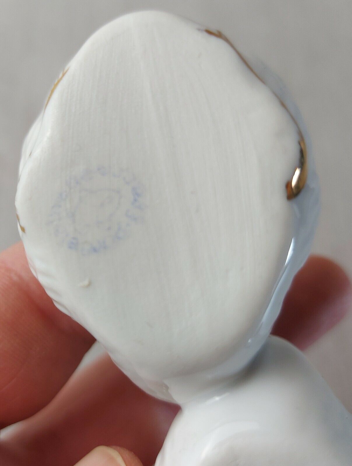 Old porcelain saleron, swan shape, gilded decoration, France porcelain