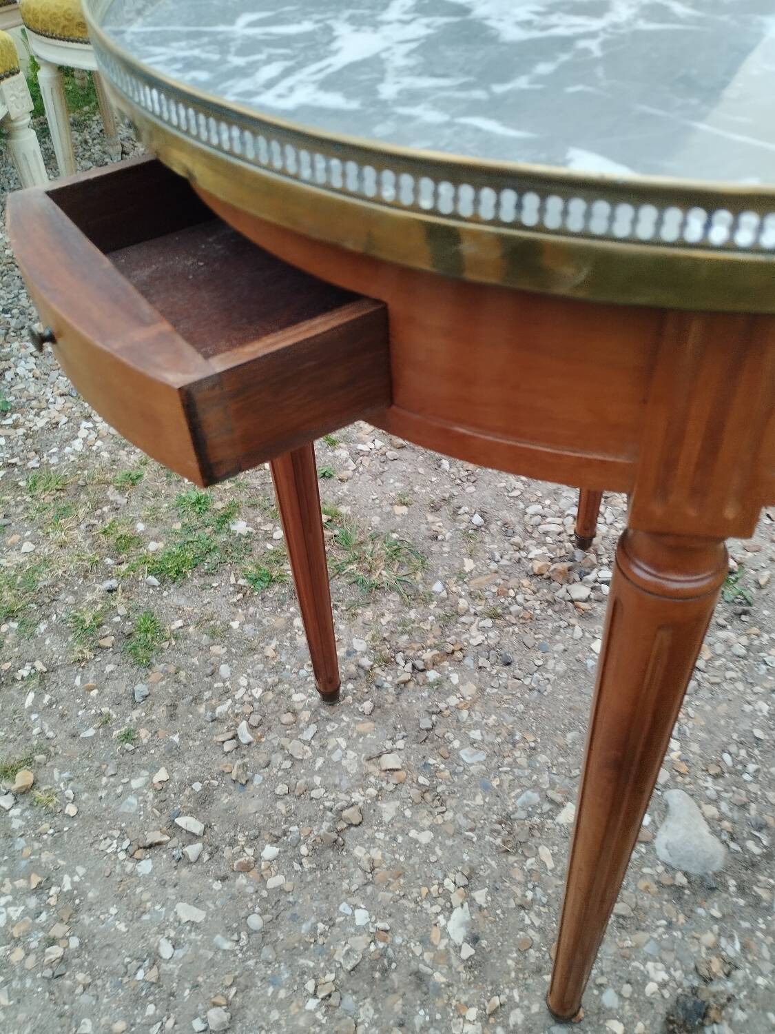 Antique bouillotte table with marble top, Louis XVI style