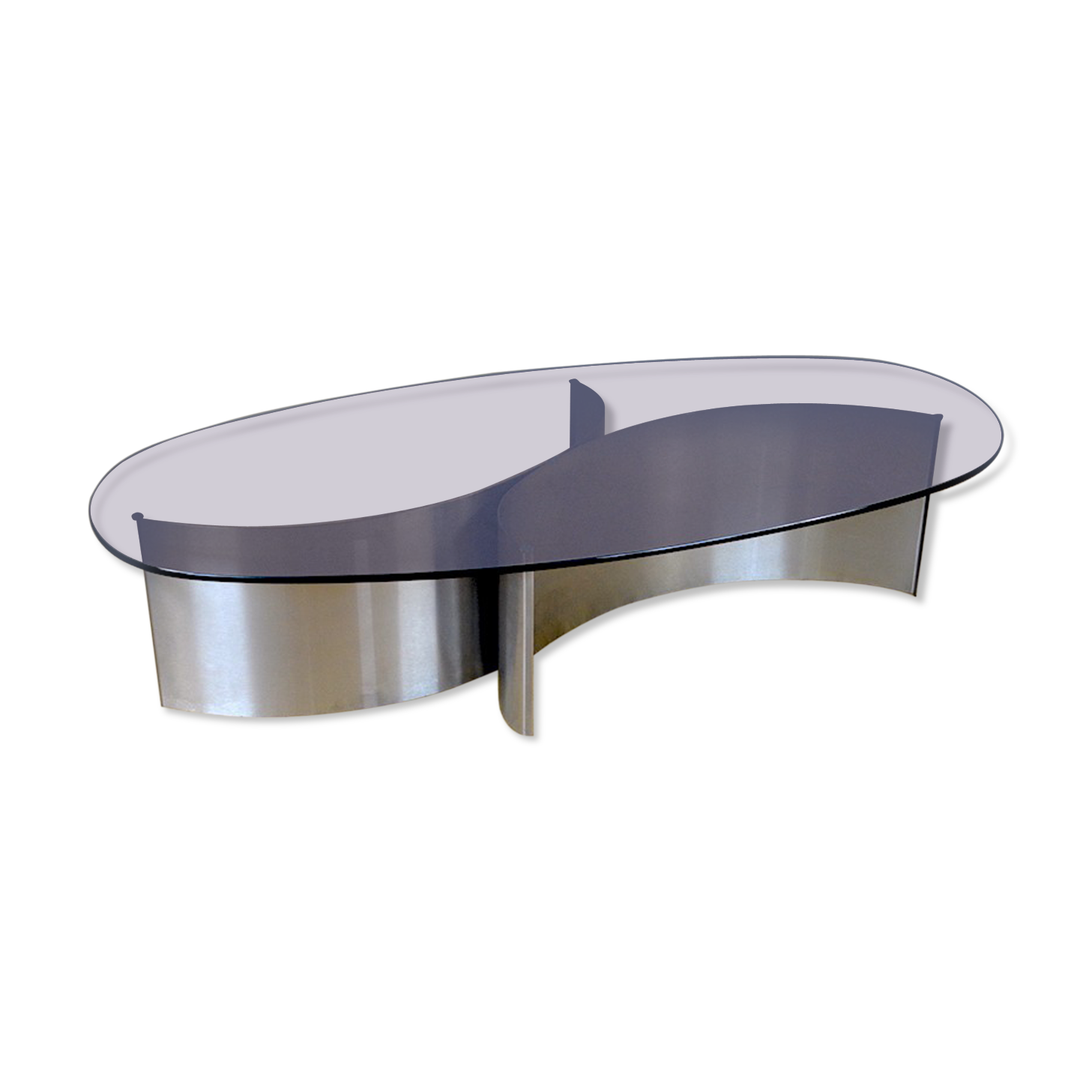 Vintage coffee table brushed steel and glass 1970