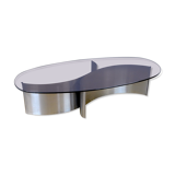 Vintage coffee table brushed steel and glass 1970