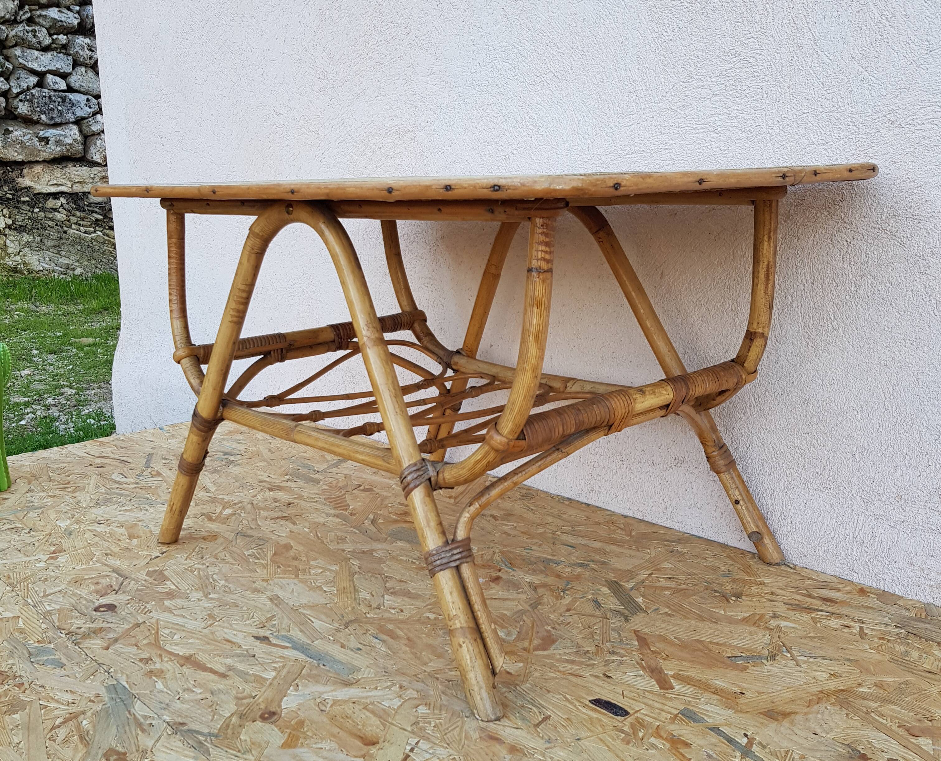 Coffee table rattan wicker years 50-60 vintage