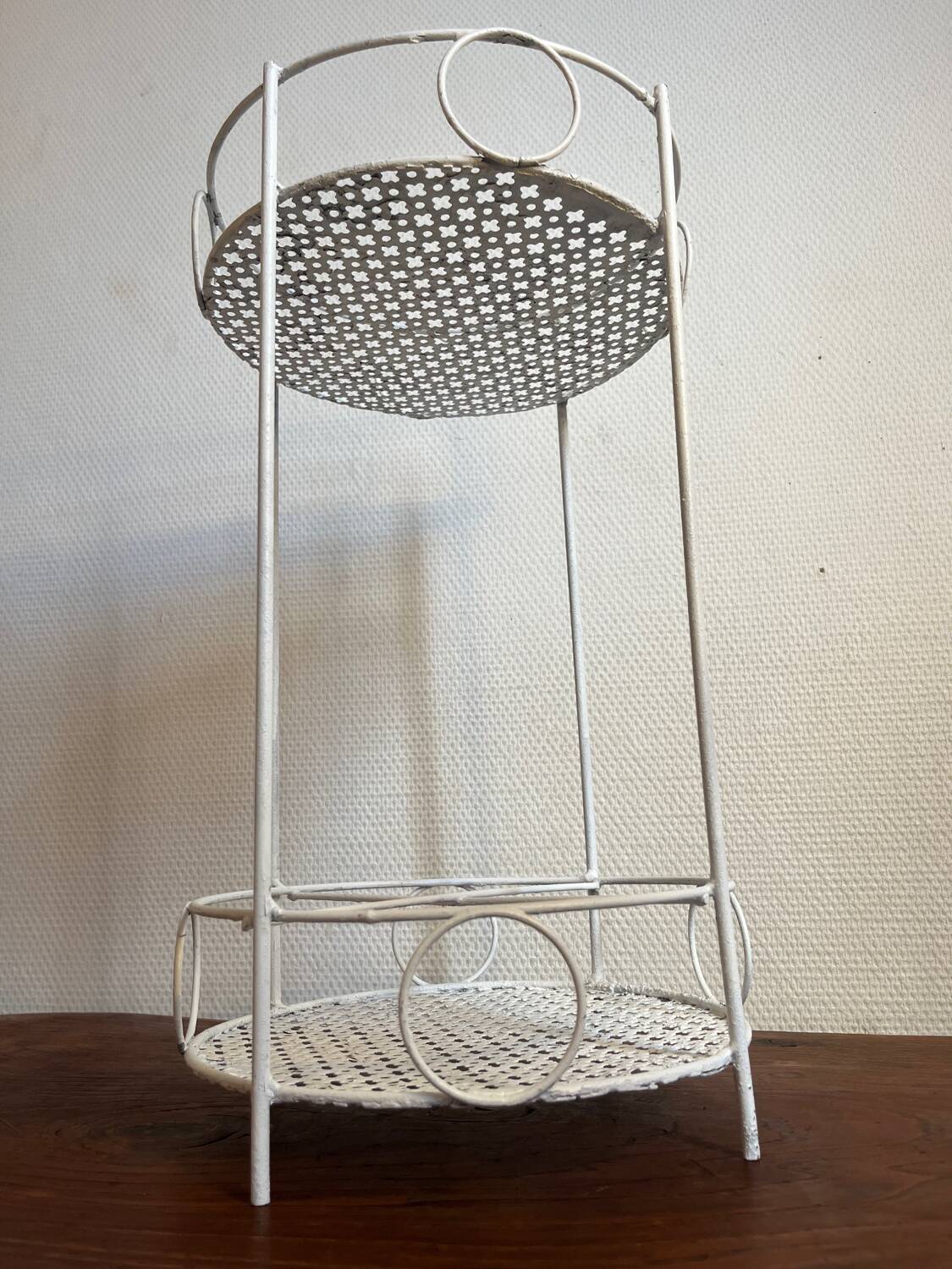 White perforated metal side table