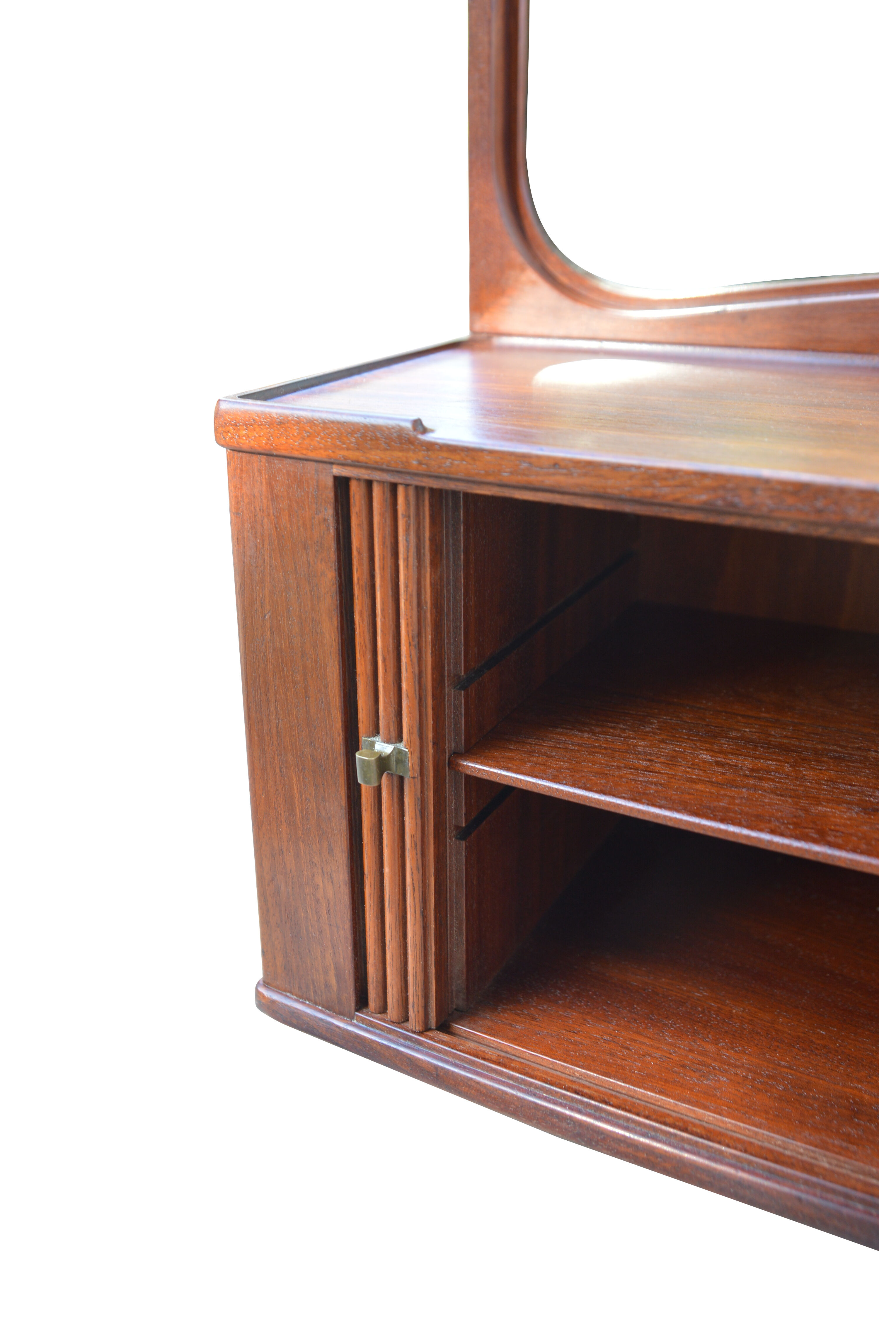 Vintage mid-century Danish mirror with tambour cabinet from 1950s 1960s. 46x67cm