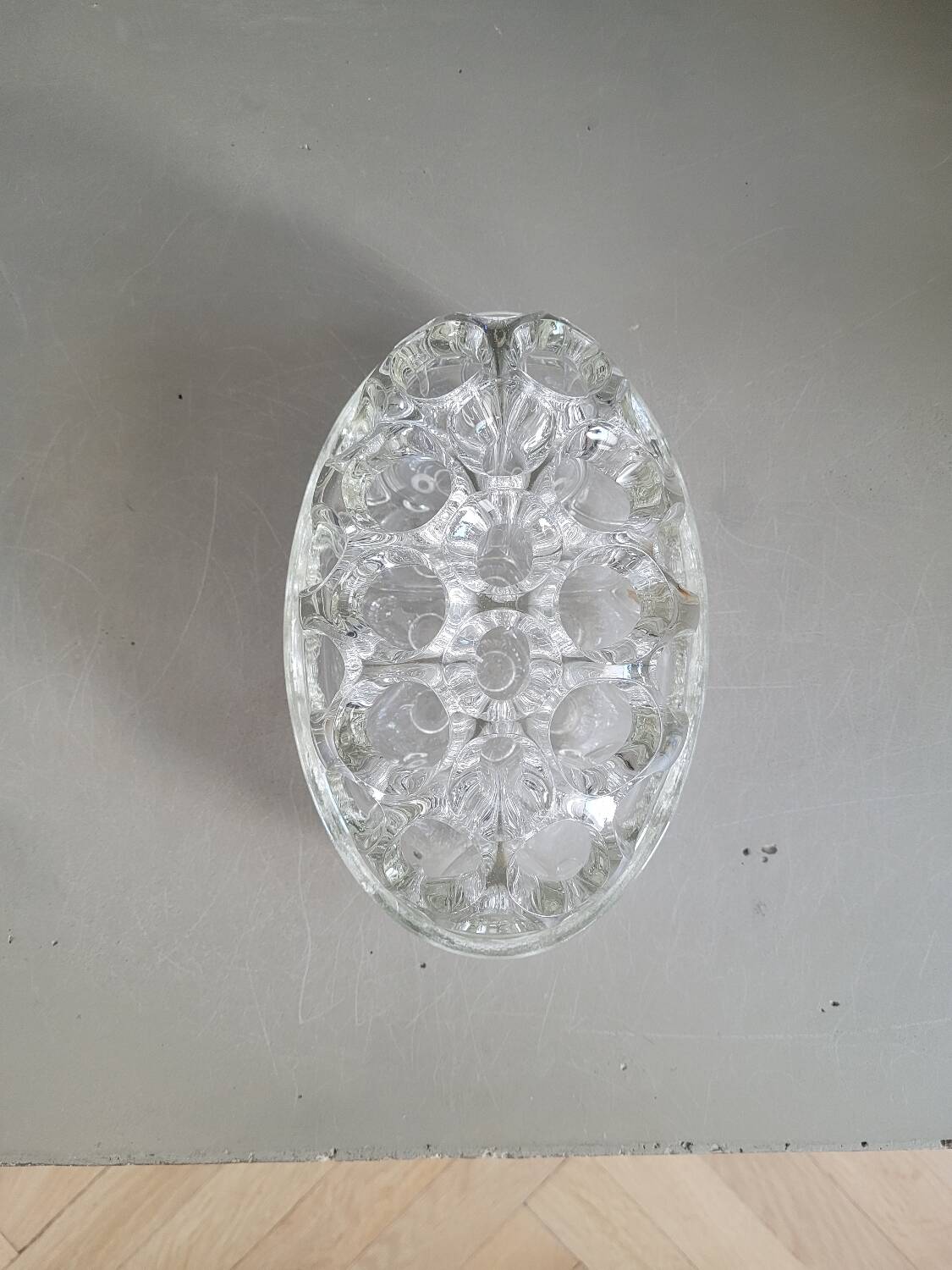 Large molded glass flower holder