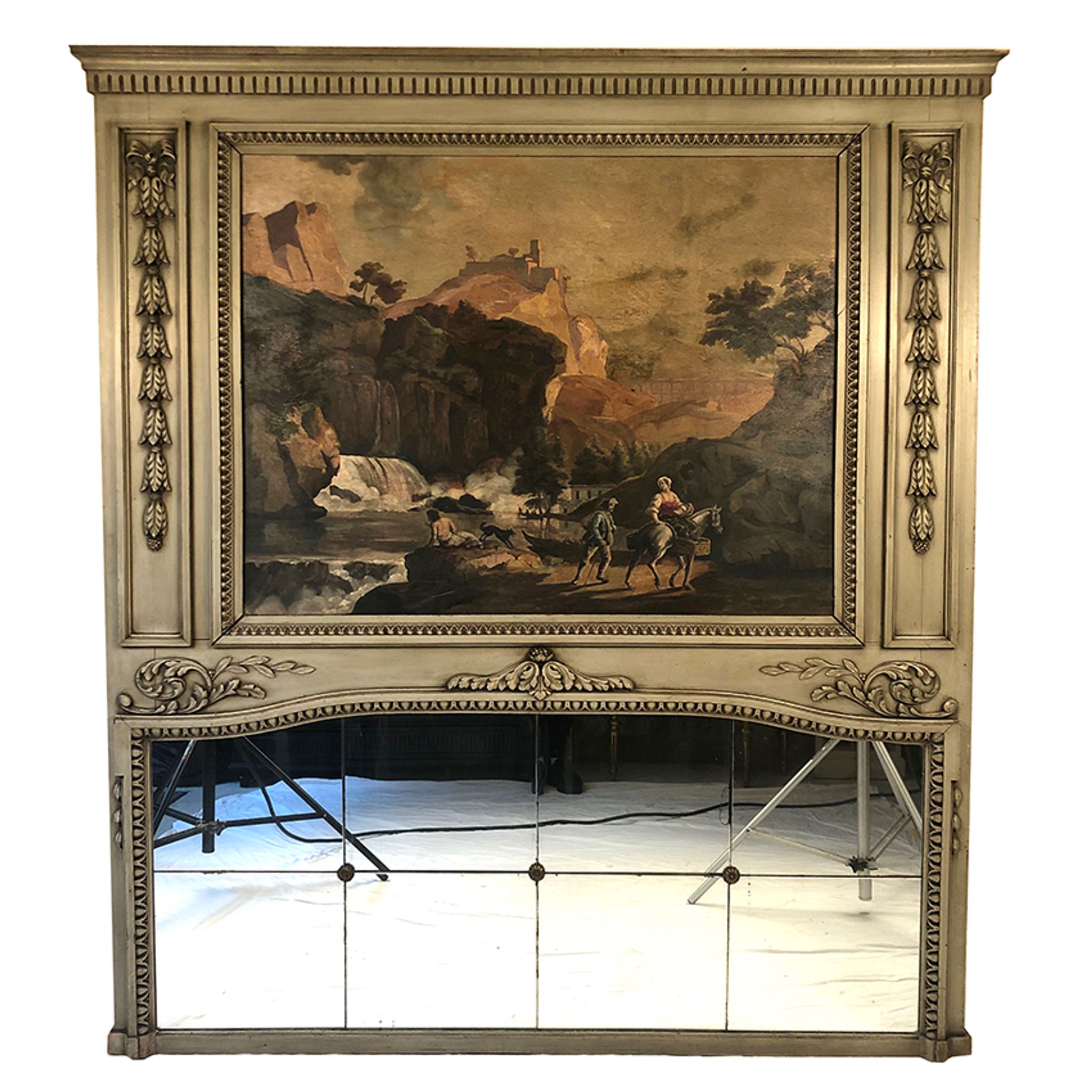 Louis XVI style trumeau in 19th century lacquered wood 196x172cm