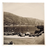 Photo of a small port, black and white, 1960