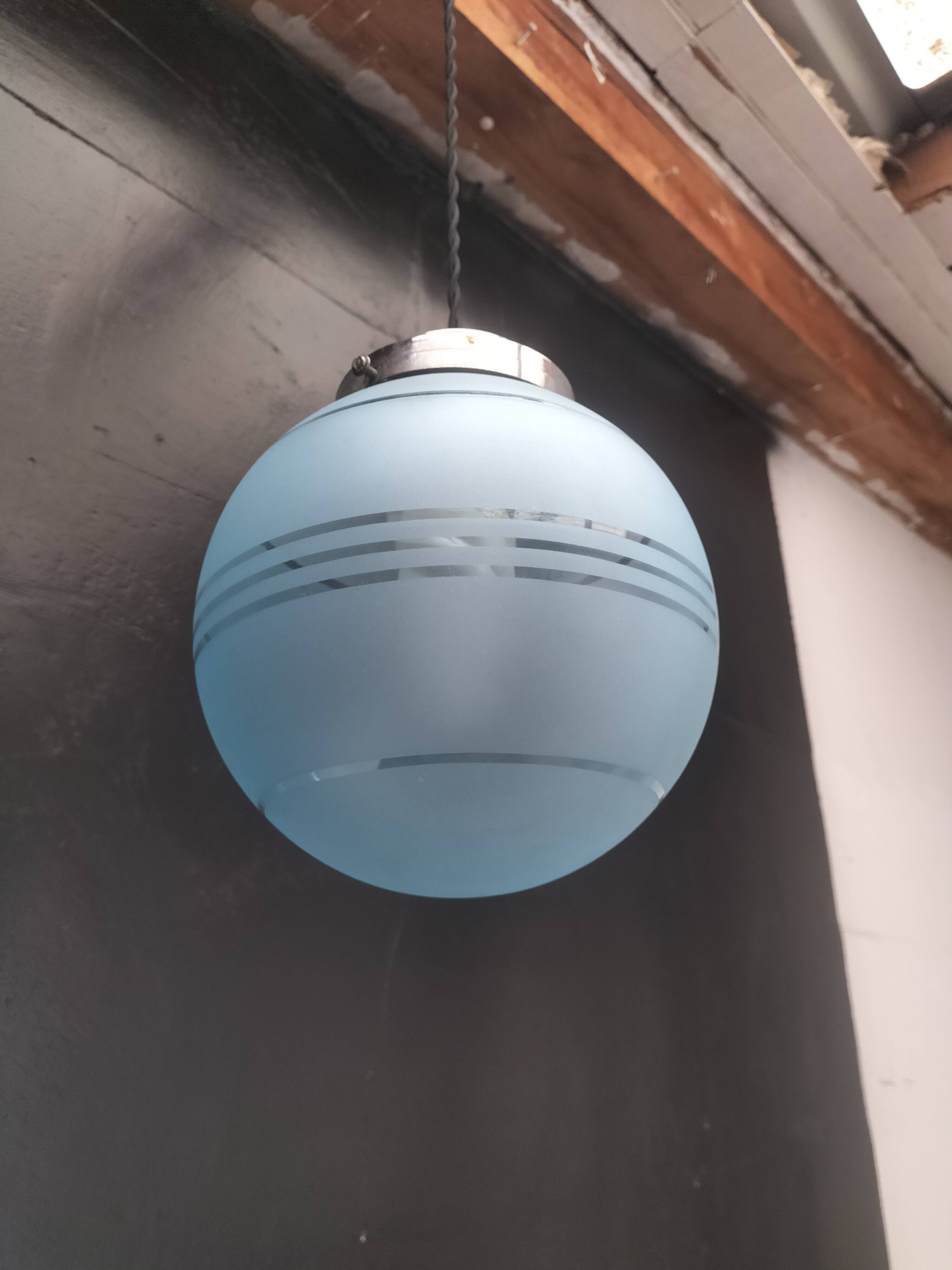 Blue glass ball pendant light