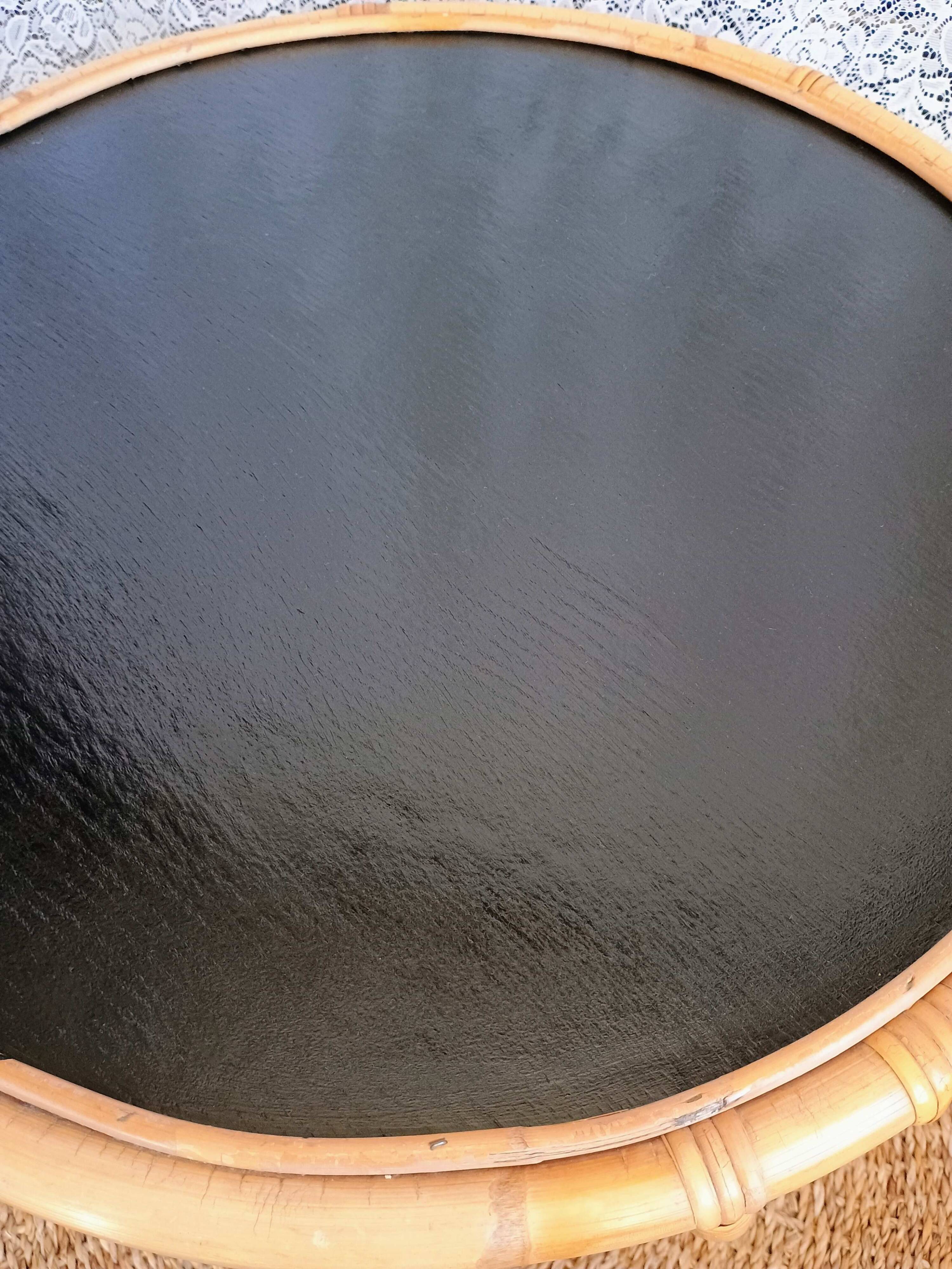 Round vintage rattan coffee table