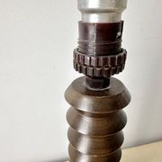 Pied de lampe rustique en bois tourné années 50, luminaire rustique vintage