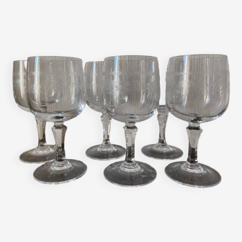 6 crystal wine glasses, engraved decoration